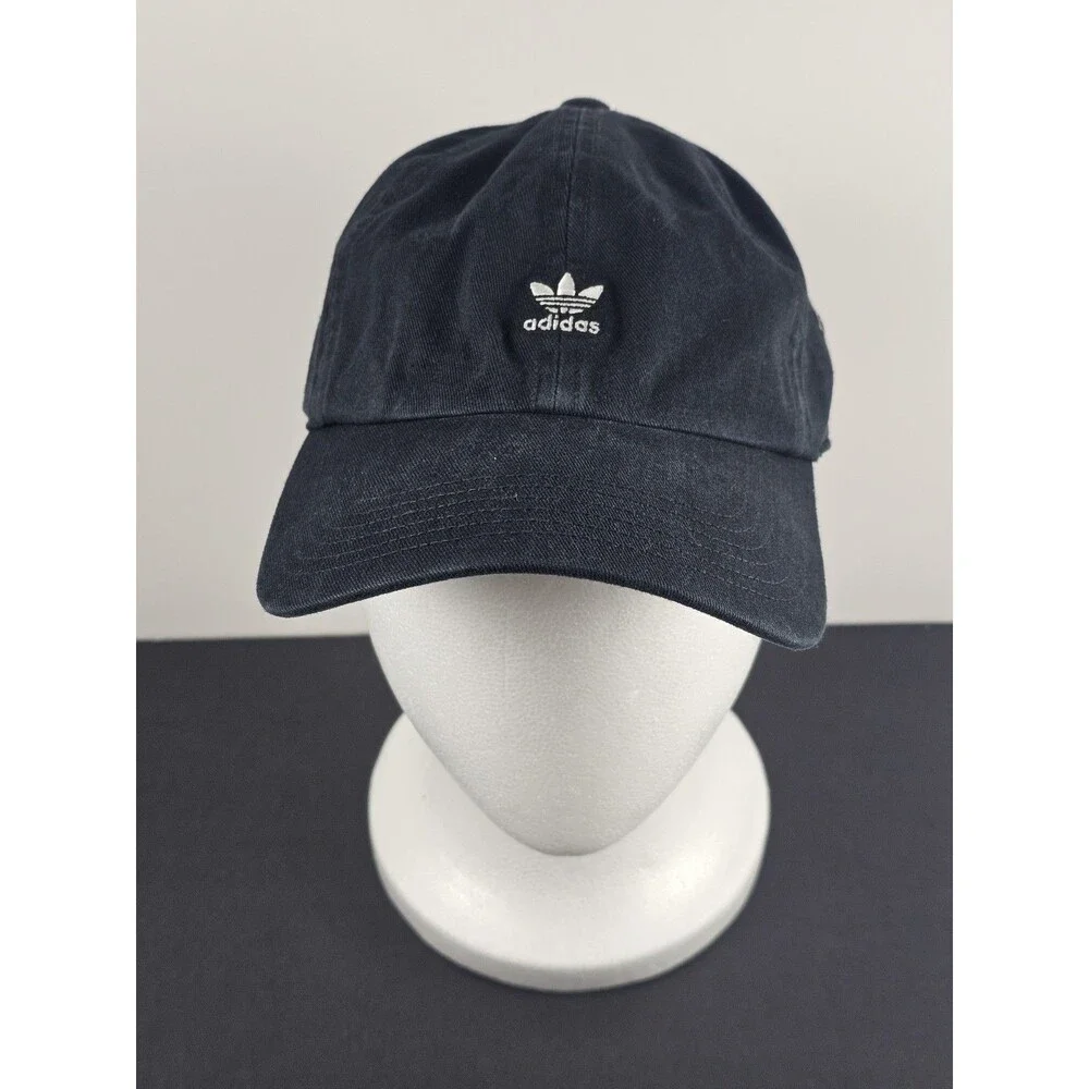Adidas Baseball Hat Cap Strap Back Black Small White Logo Trefoil Adjustable